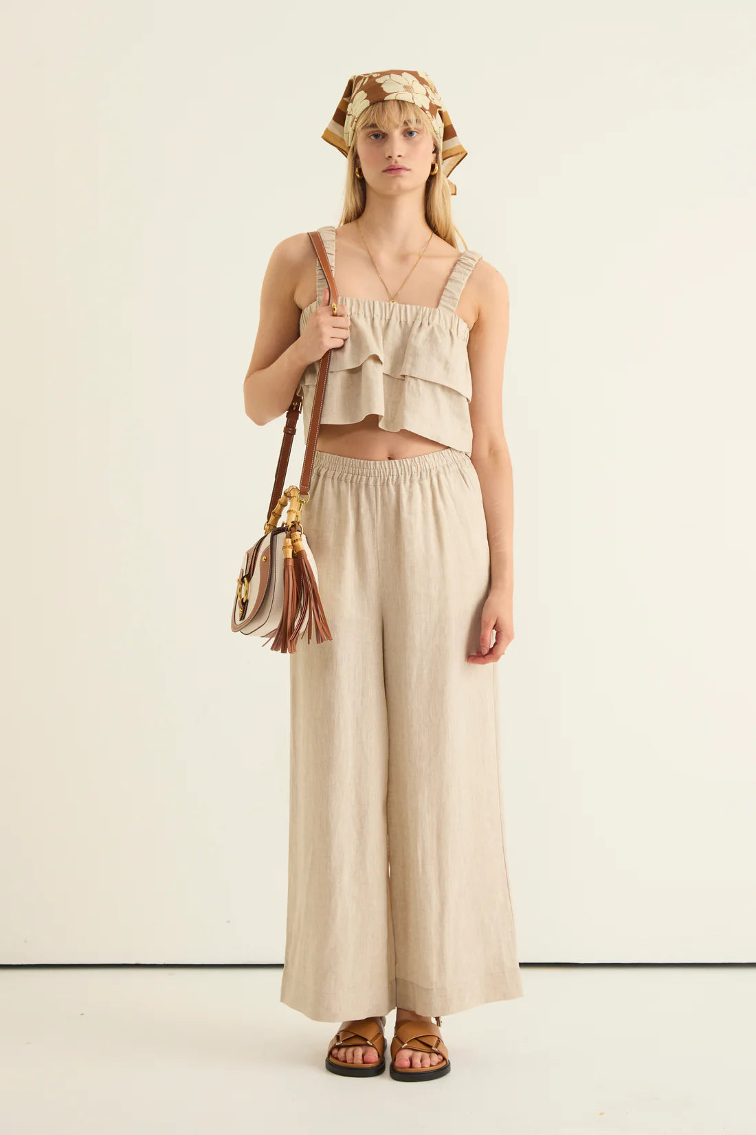 Elements Linen  Frill Top - Creme