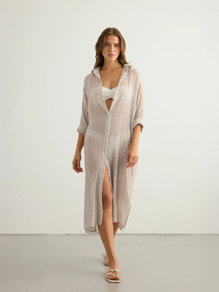 Voyage Shirt Dress - Burgundy Stripes