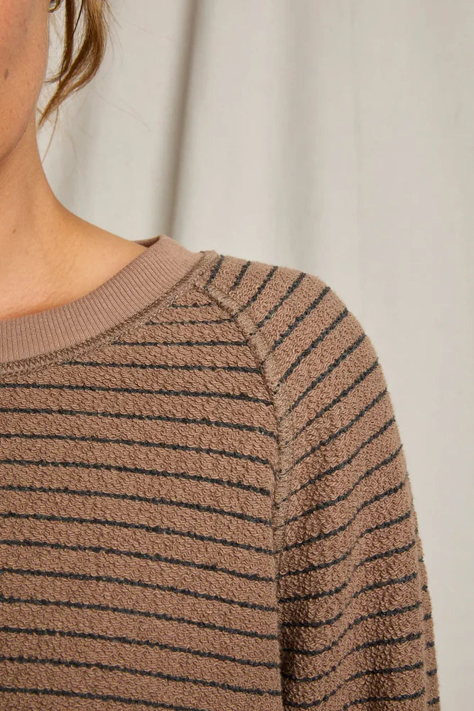Alexi French Terry Stripe Sweatshirt - Mocha / Charcoal