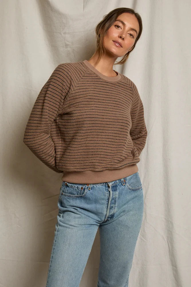 Alexi French Terry Stripe Sweatshirt - Mocha / Charcoal