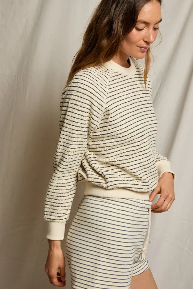 Alexi French Terry Stripe Sweatshirt - Mocha / Charcoal