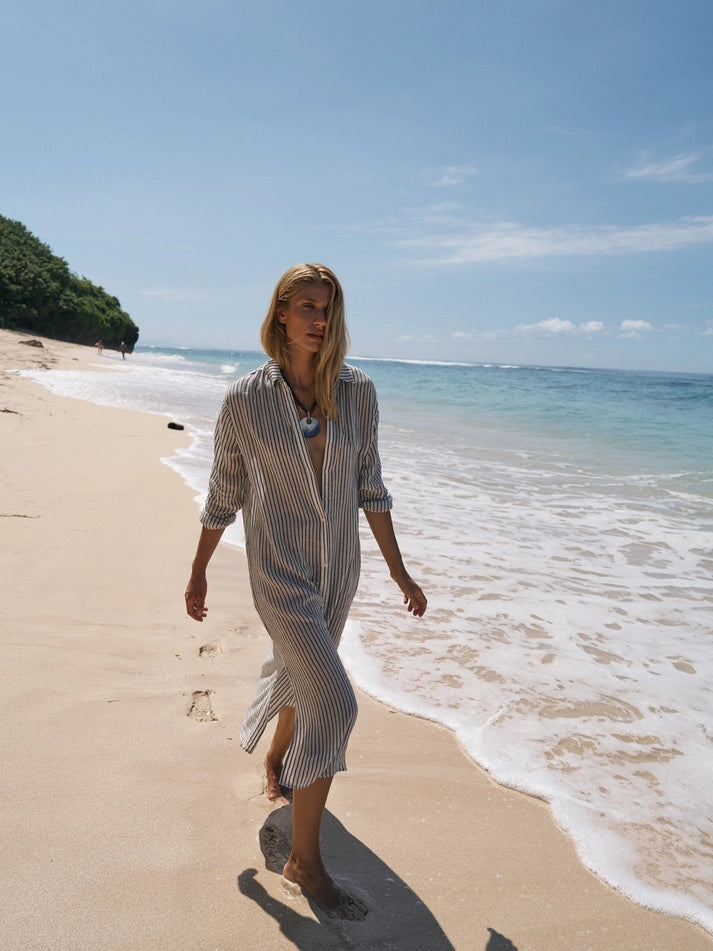 Voyage Shirt Dress - Black Stripes