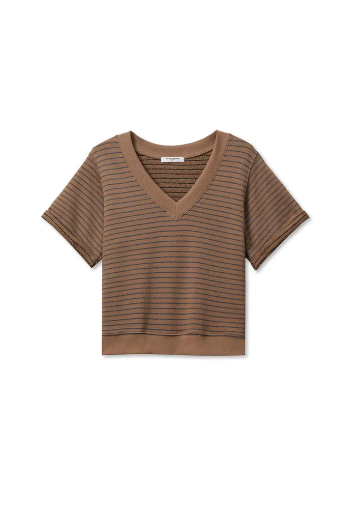 Brigs French Terry Stripe V-Neck Sweatshirt - Mocha / Charcoal