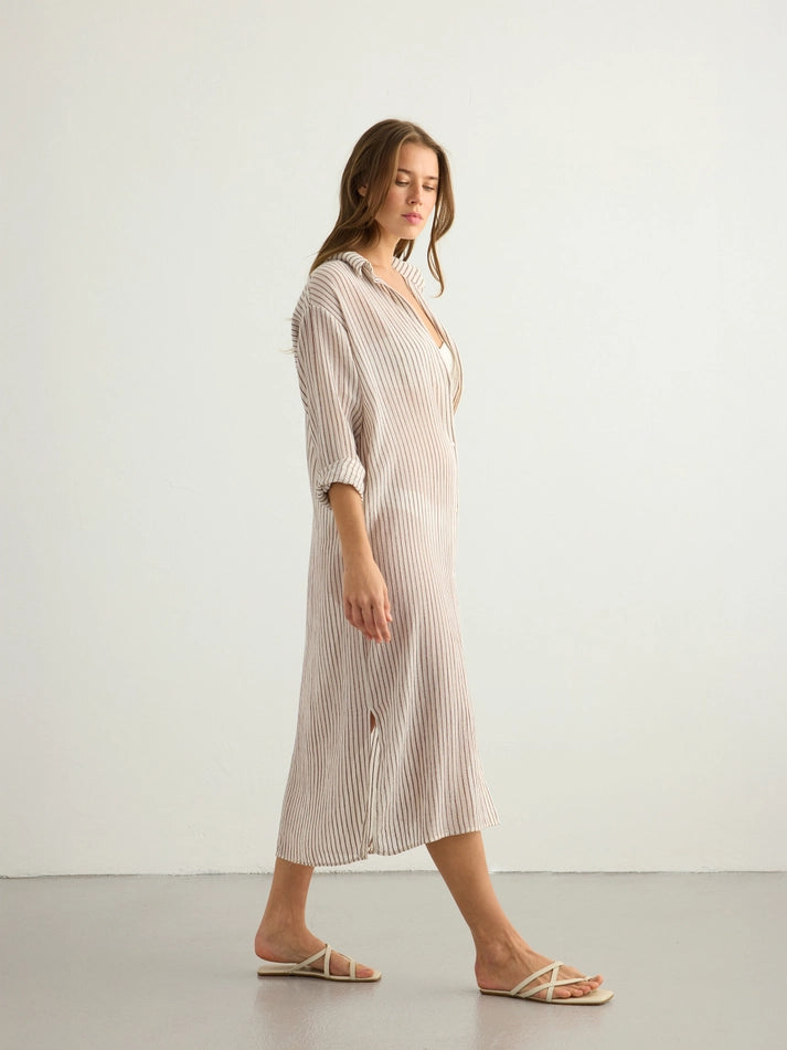 Voyage Shirt Dress - Burgundy Stripes
