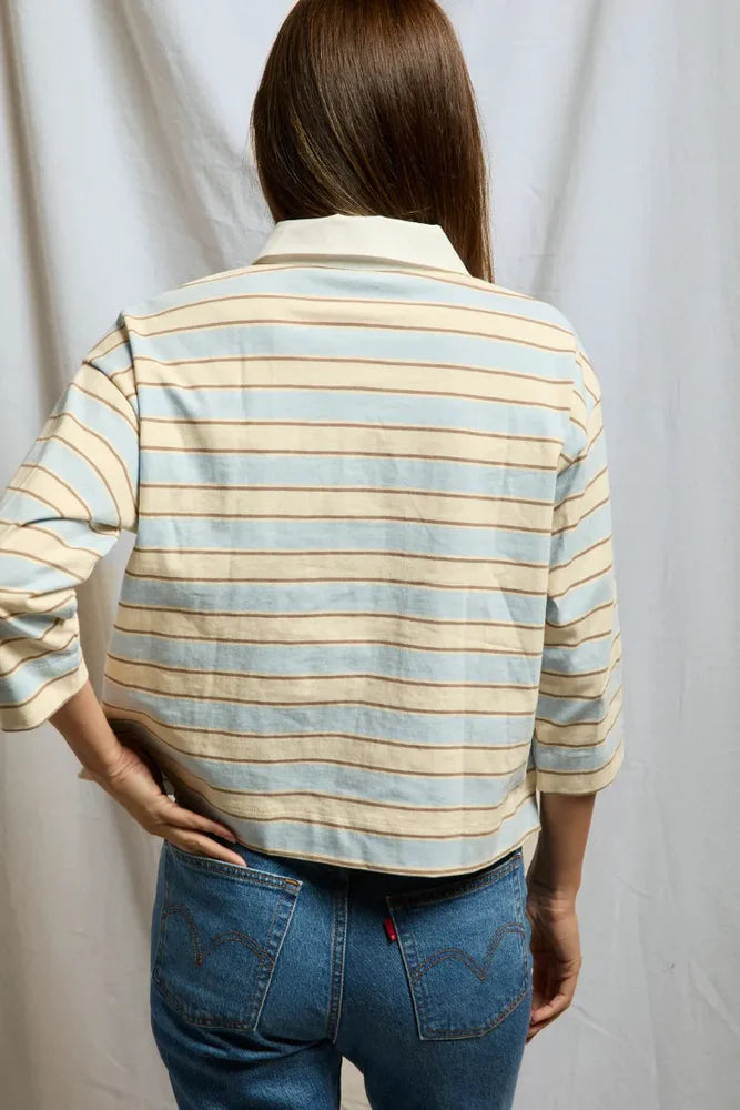 Daria Cotton Rugby Shirt - Powder Blue Stripe