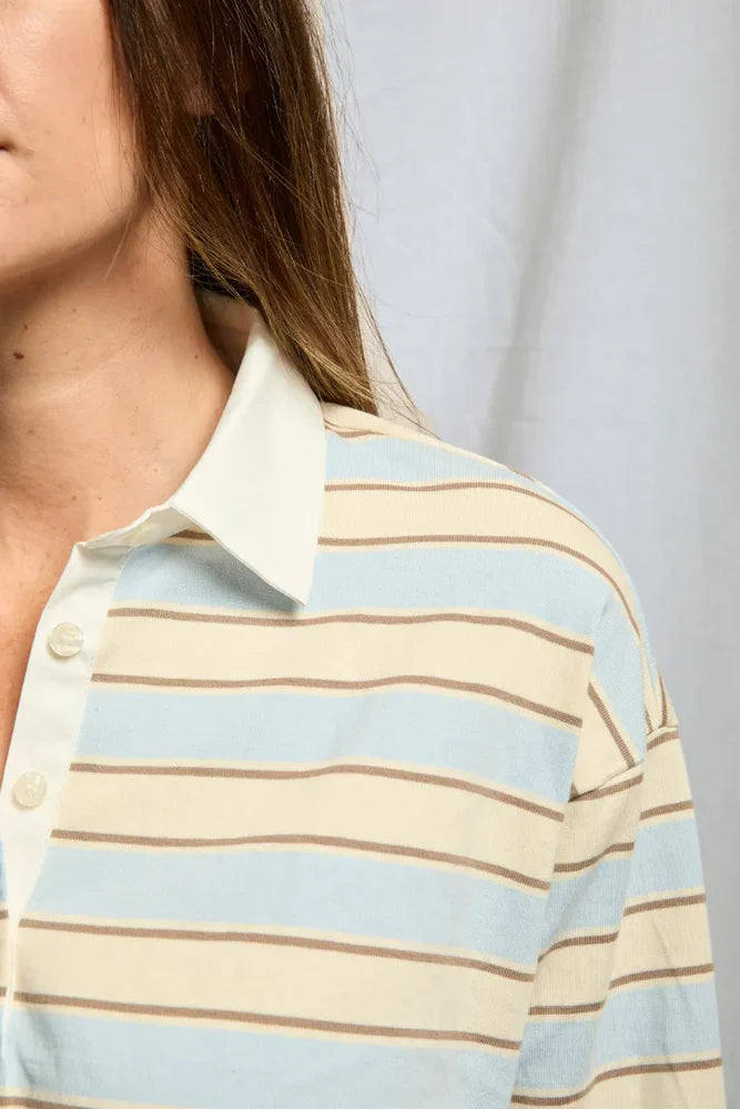 Daria Cotton Rugby Shirt - Powder Blue Stripe