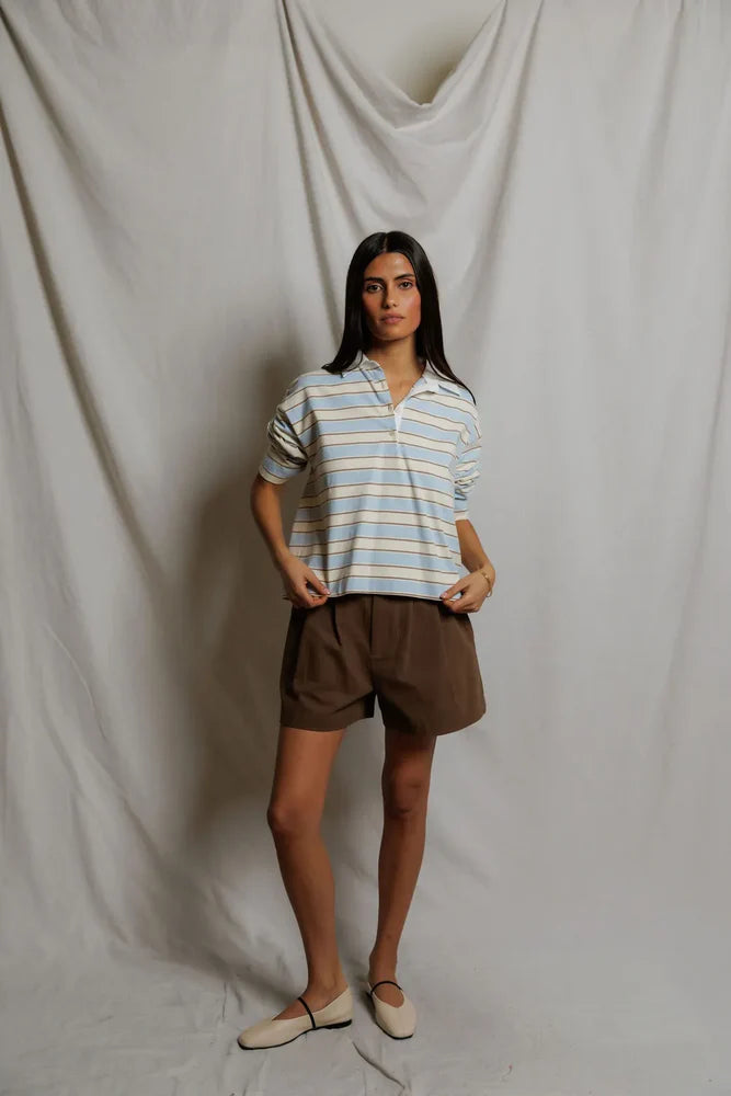 Daria Cotton Rugby Shirt - Powder Blue Stripe