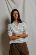 Daria Cotton Rugby Shirt - Powder Blue Stripe