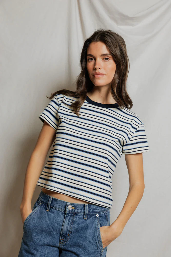 Dawn Stripe Supima Cotton Tee - Navy Pacific Stripe