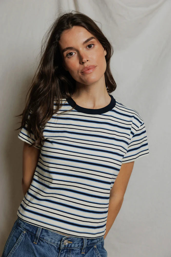 Dawn Stripe Supima Cotton Tee - Navy Pacific Stripe