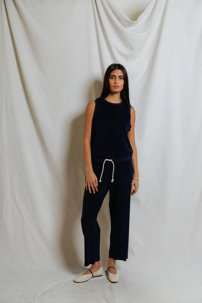 Eliana Loop Terry Draw String Pant - Navy