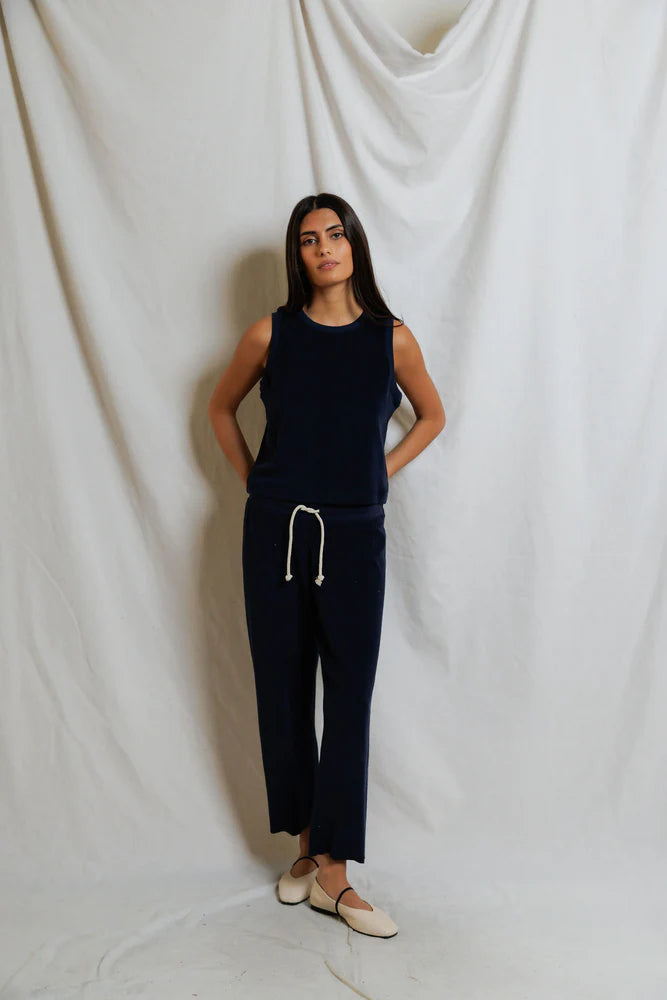 Eliana Loop Terry Draw String Pant - Navy