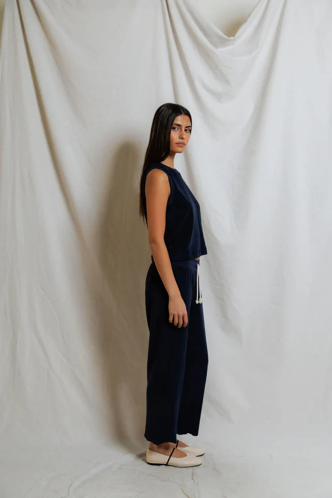 Eliana Loop Terry Draw String Pant - Navy
