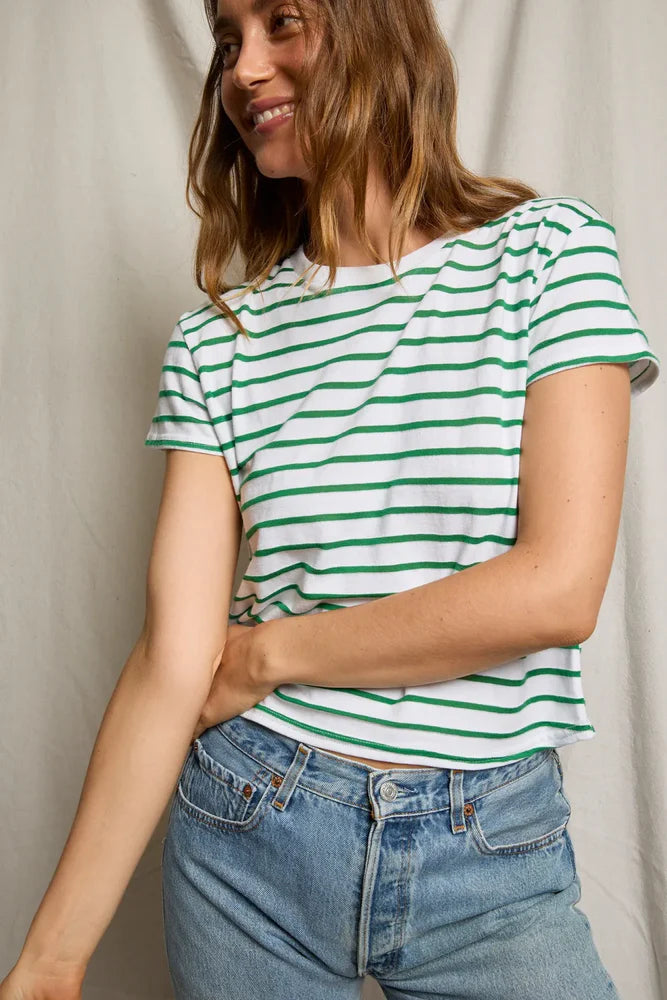 Everett Jersey Stripe Boxy Crew T-Shirt - Grass Stripe