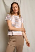 Everett Jersey Stripe Boxy Crew T-Shirt - Mocha Stripe