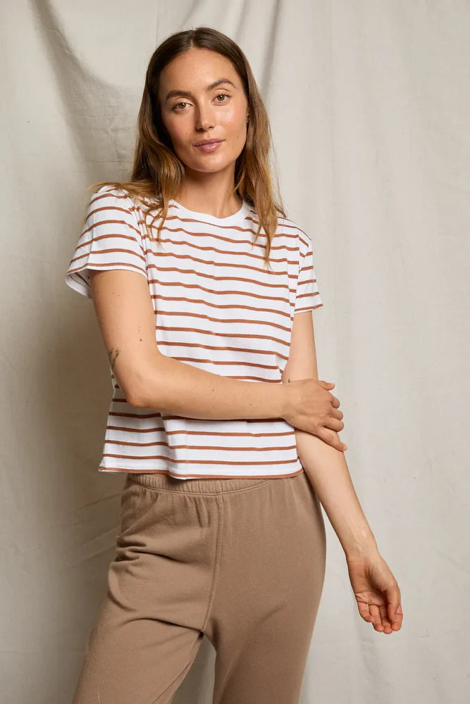 Everett Jersey Stripe Boxy Crew T-Shirt - Mocha Stripe