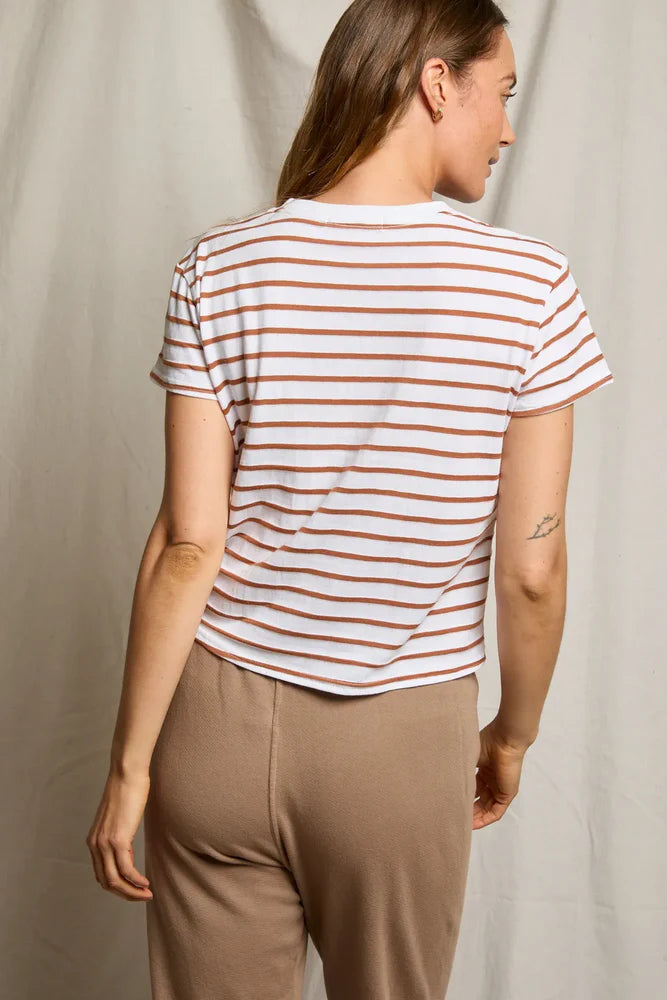 Everett Jersey Stripe Boxy Crew T-Shirt - Mocha Stripe