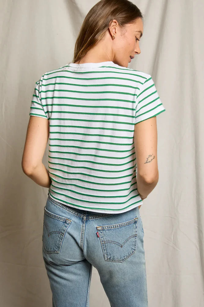 Everett Jersey Stripe Boxy Crew T-Shirt - Grass Stripe