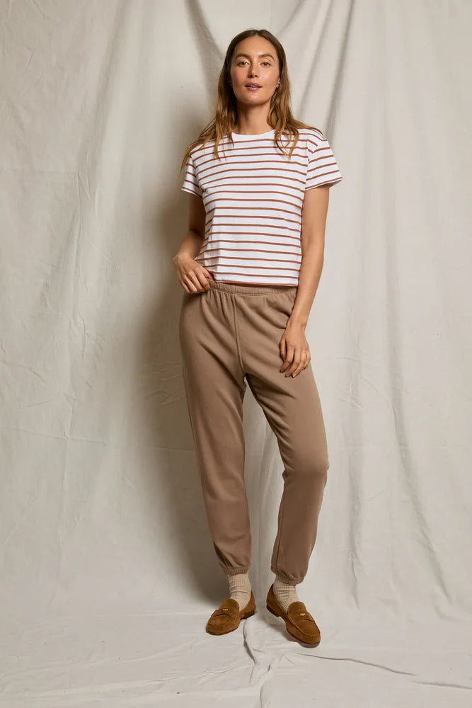 Everett Jersey Stripe Boxy Crew T-Shirt - Mocha Stripe