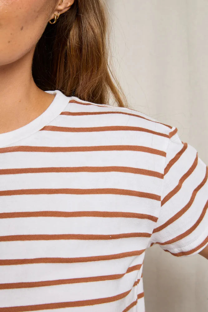 Everett Jersey Stripe Boxy Crew T-Shirt - Mocha Stripe