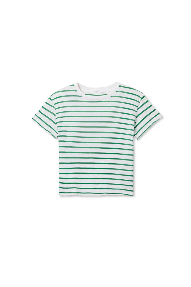Everett Jersey Stripe Boxy Crew T-Shirt - Grass Stripe