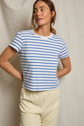 Everett Jersey Stripe Boxy Crewneck Tee - Cobalt Stripe