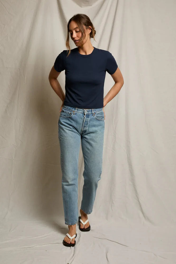 Fitz Viscose Rib Crewneck Tee - Navy