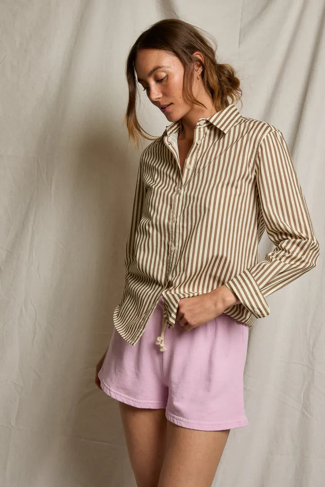 Giselle Cotton Poplin Shirt - Mocha Stripe