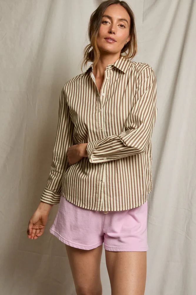 Giselle Cotton Poplin Shirt - Mocha Stripe