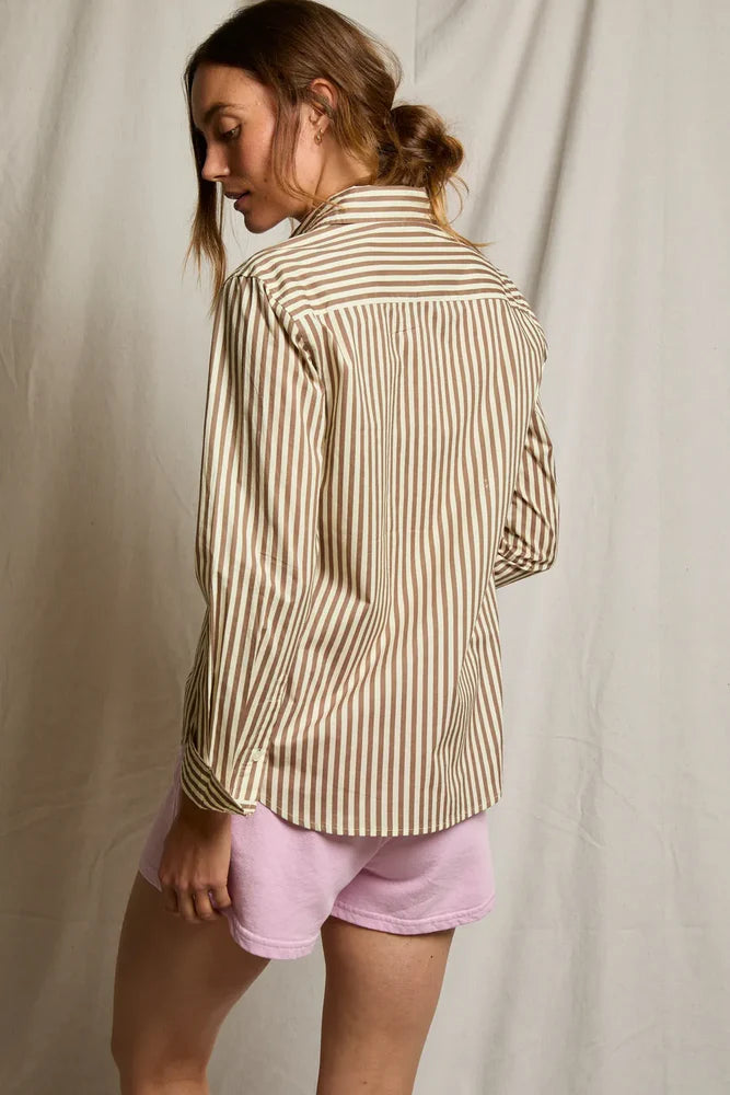 Giselle Cotton Poplin Shirt - Mocha Stripe