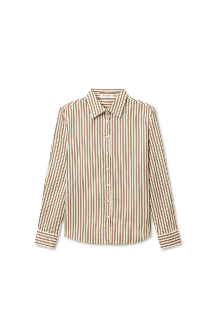 Giselle Cotton Poplin Shirt - Mocha Stripe