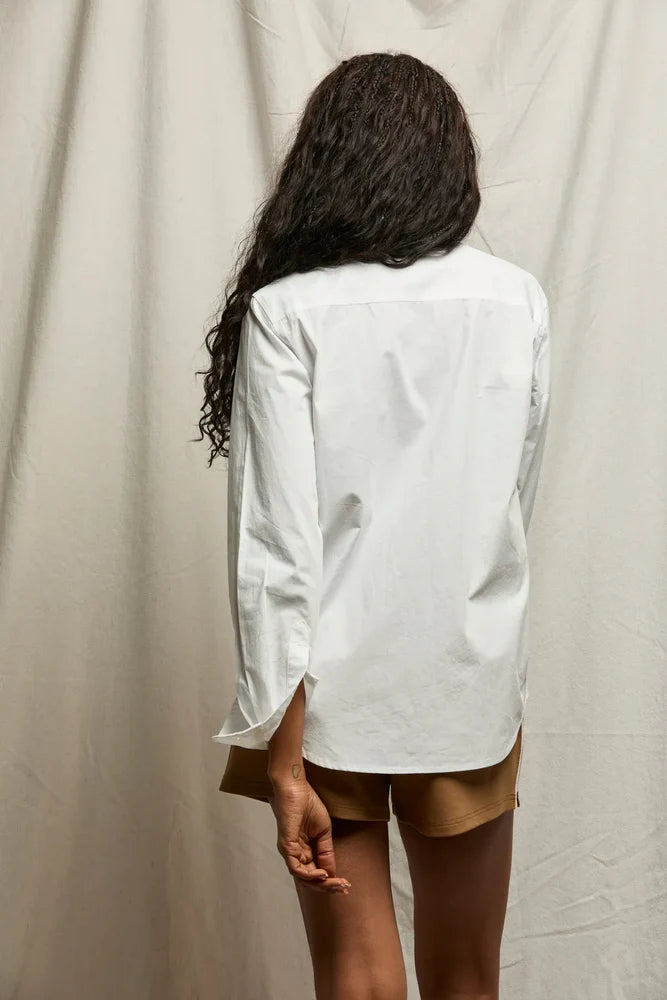 Giselle Cotton Poplin Fit Button Down Shirt - White