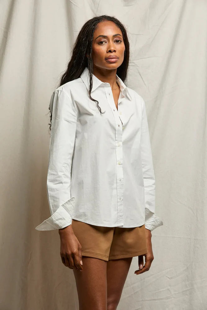 Giselle Cotton Poplin Fit Button Down Shirt - White
