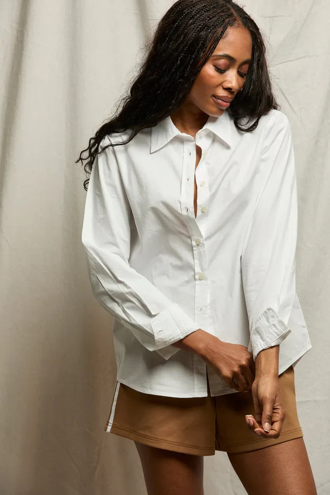 Giselle Cotton Poplin Fit Button Down Shirt - White