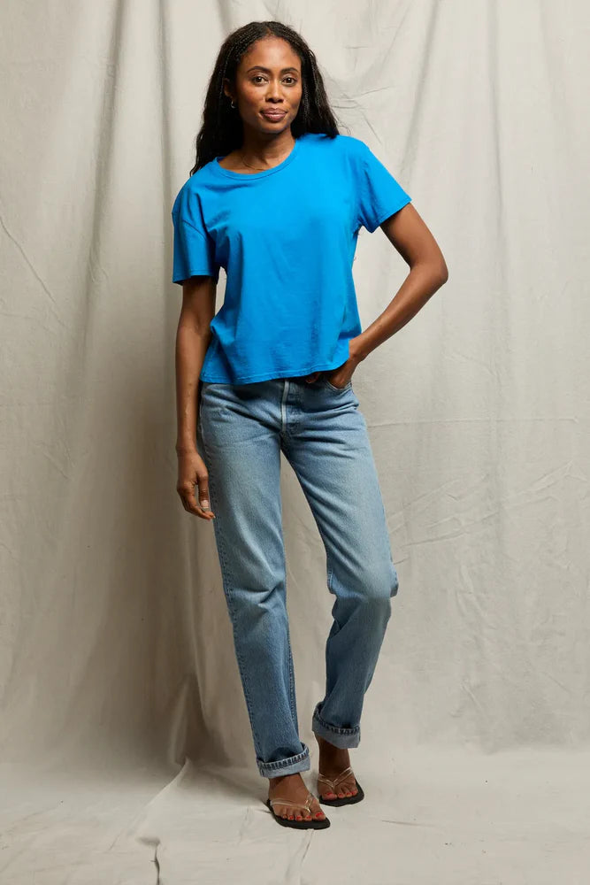 Harley Cotton Boxy Crew Tee - Cobalt