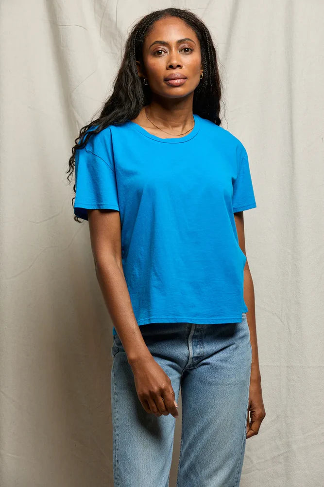 Harley Cotton Boxy Crew Tee - Cobalt