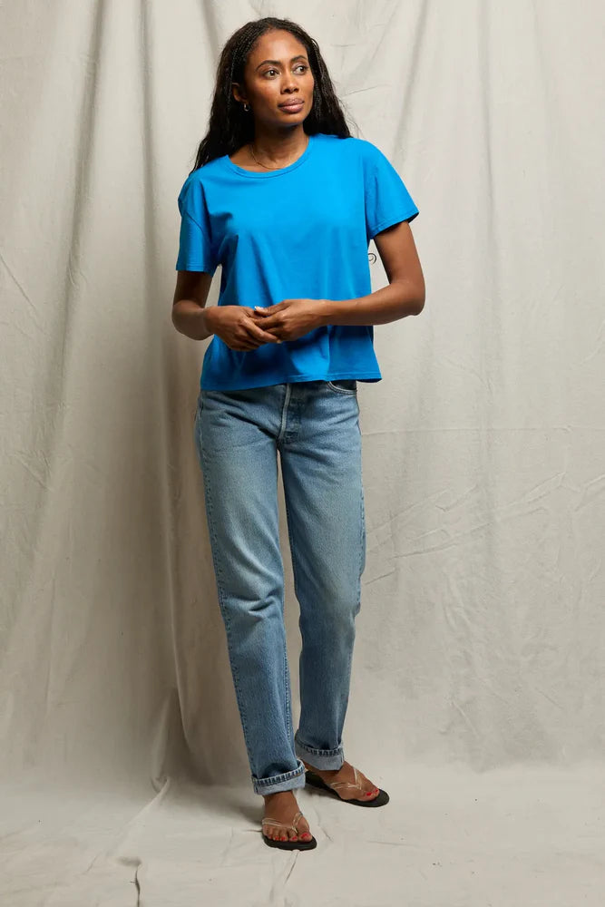 Harley Cotton Boxy Crew Tee - Cobalt