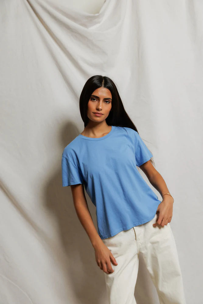 Harley Cotton Boxy Crew Tee - Pacific Blue