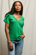 Hendrix Cotton Boxy V Neck Tee - Grass
