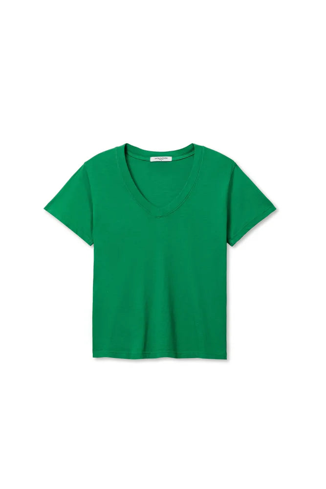 Hendrix Cotton Boxy V Neck Tee - Grass