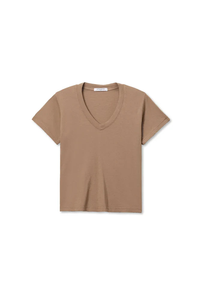 Hendrix Cotton Boxy V Neck Tee - Mocha