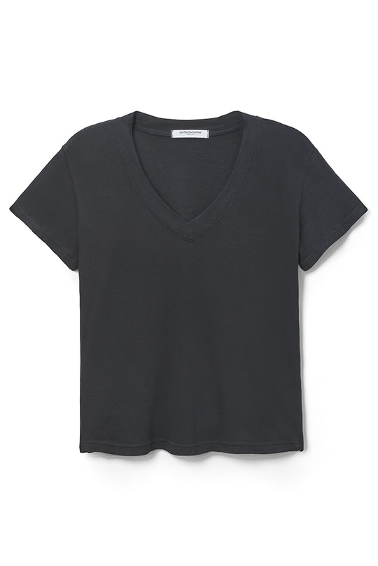 Hendrix Cotton Boxy V Neck Tee - True Black