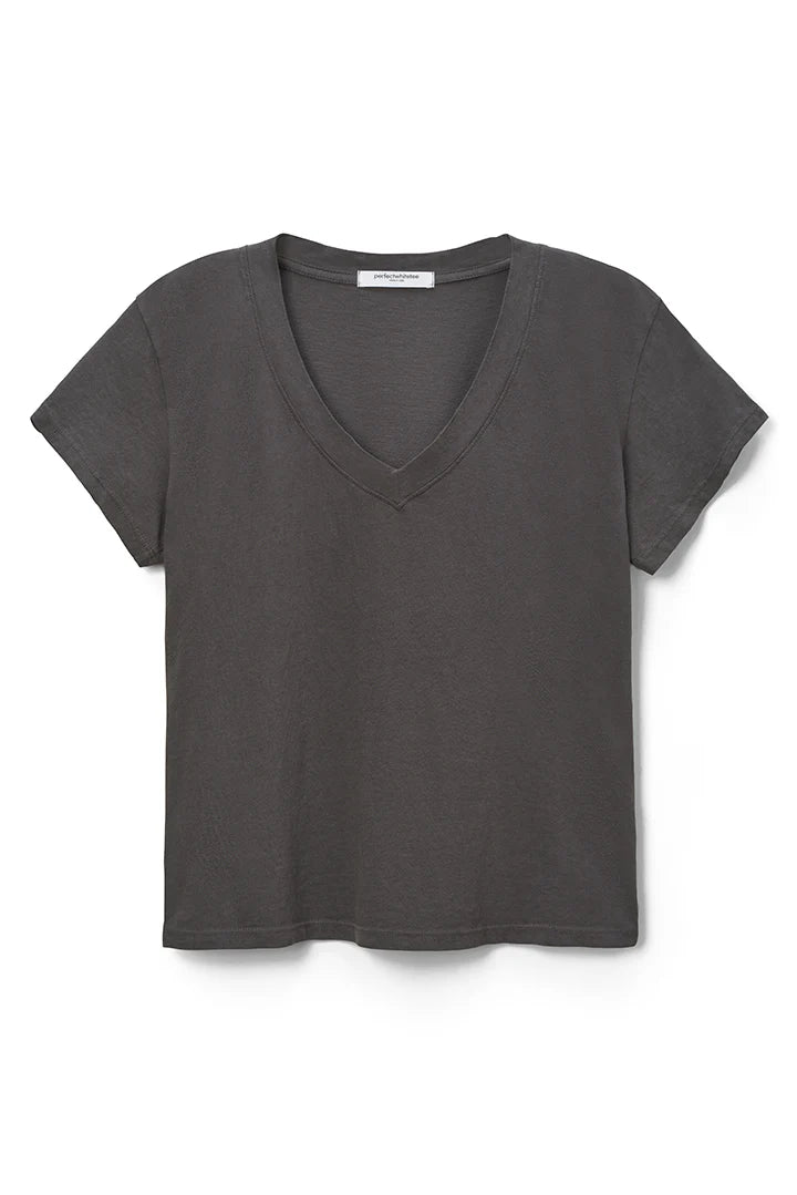 Hendrix Cotton Boxy V-Neck Tee - Vintage Black