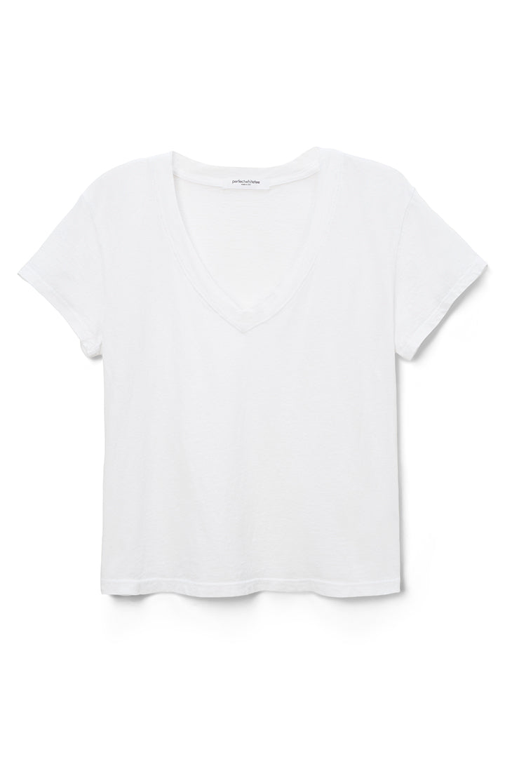 Hendrix Cotton Boxy V Neck Tee - White