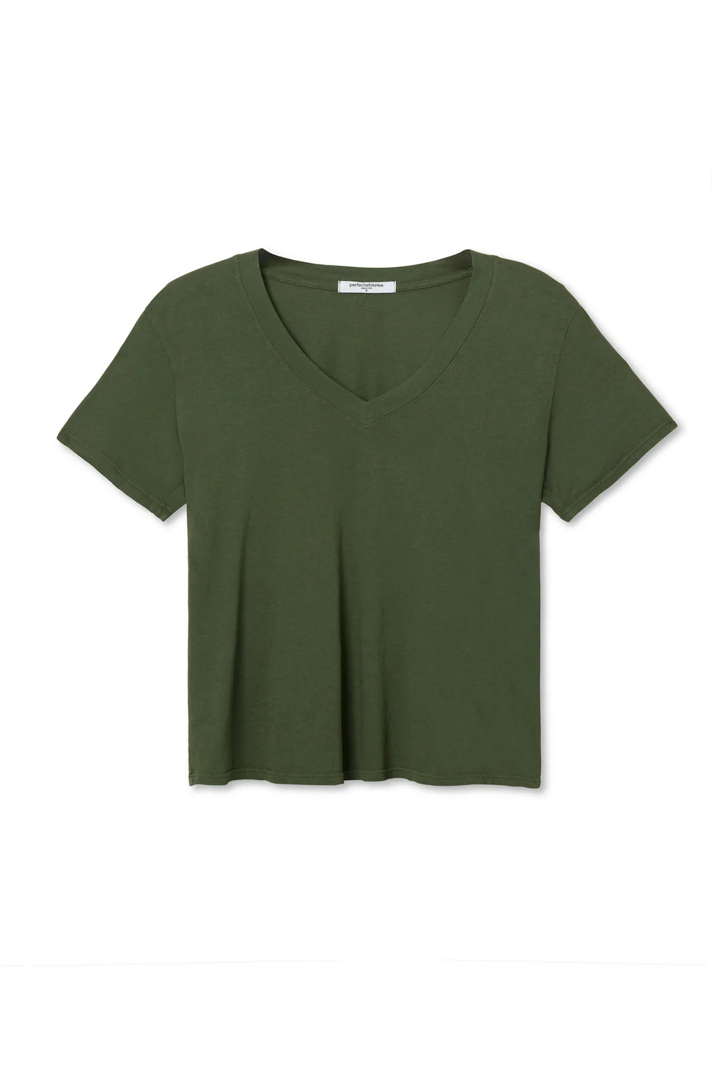 Hendrix Cotton Boxy V Neck Tee - Fern Green