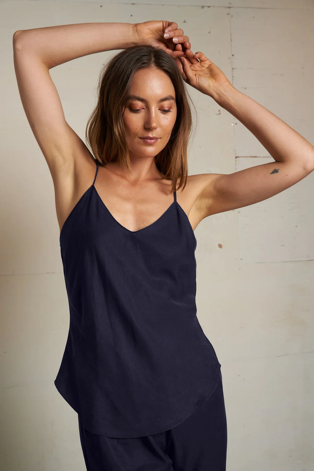 Linda Tencel Bias Cut Cami - Navy