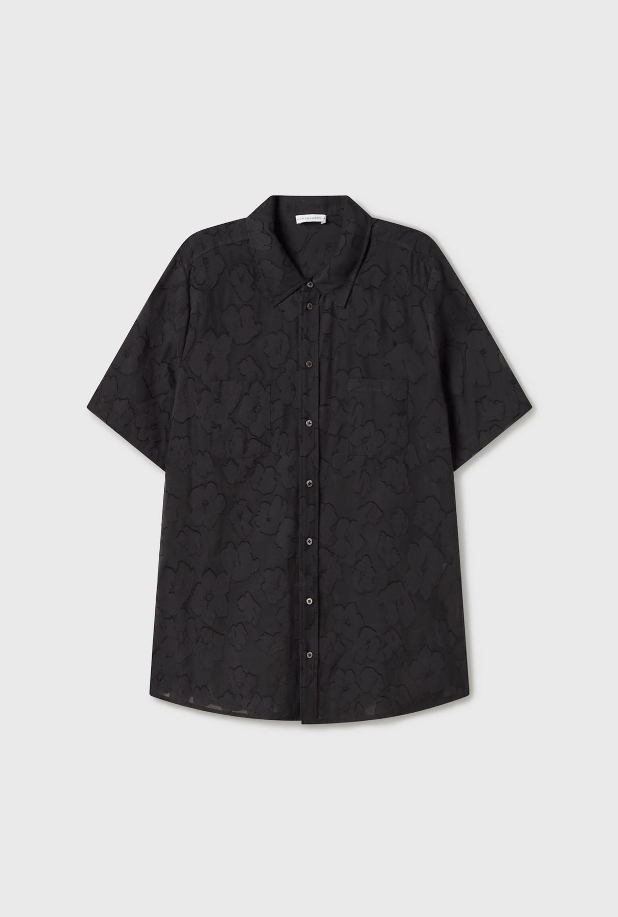 Clip Silk Short Sleeve Boyfriend Shirt - Black