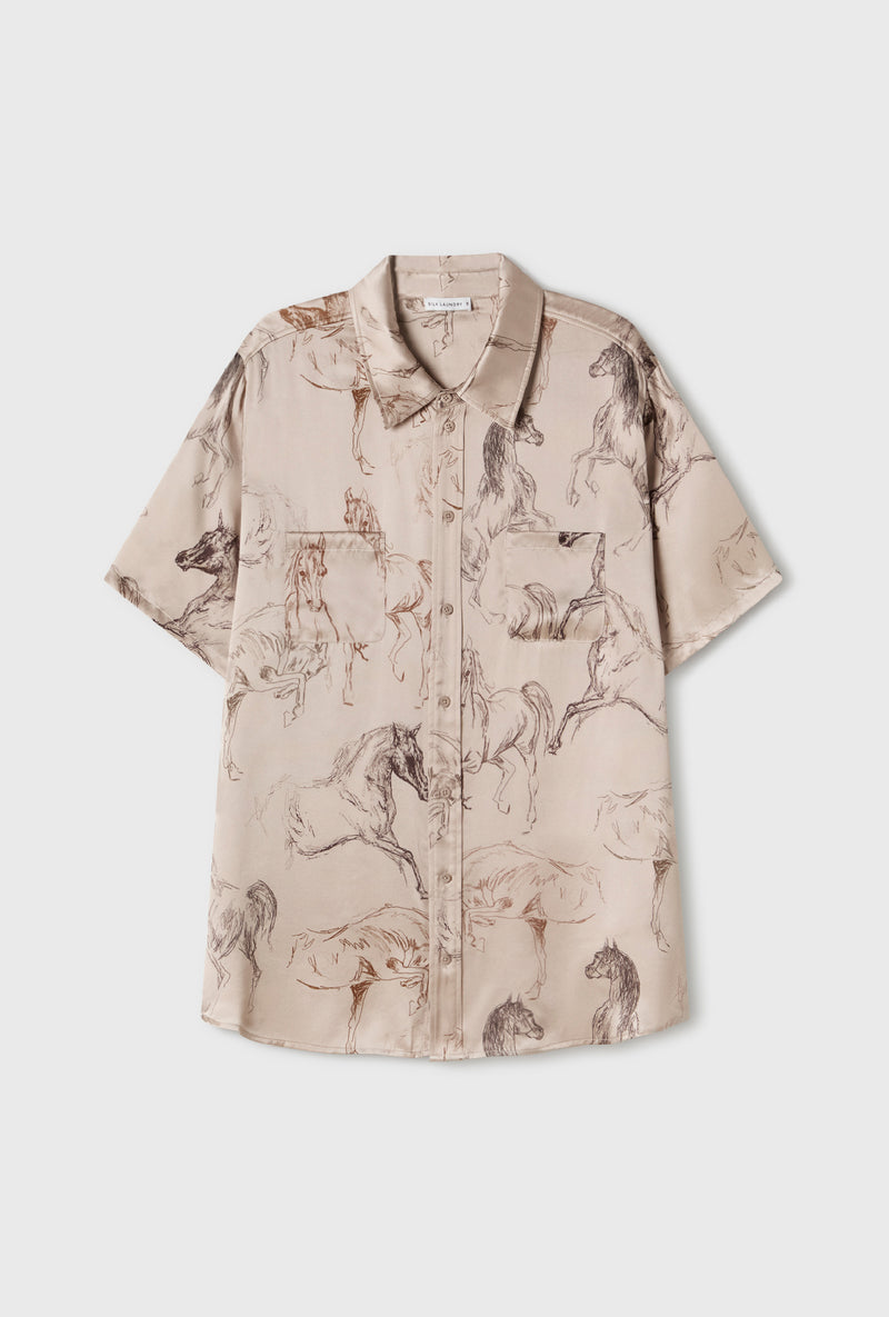 Short Sleeve Boyfriend Shirt - Wild Horses