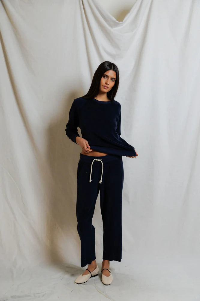 Eliana Loop Terry Draw String Pant - Navy