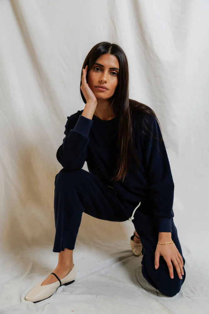 Eliana Loop Terry Draw String Pant - Navy